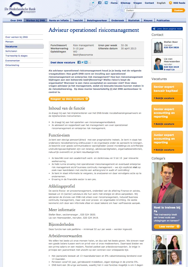 Recruitmentsite DNB - vacaturepagina